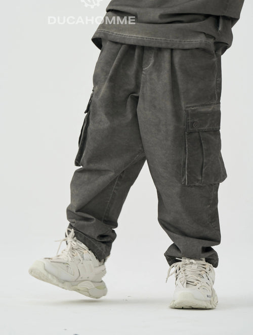 pantalone tasche lacci cargo grigio bambino duca homme