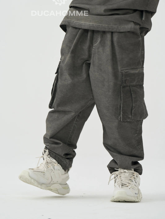 pantalone tasche lacci cargo grigio bambino duca homme