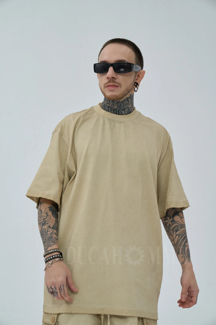 t-shirt cotone effetto lavato beige oversize duca homme uomo