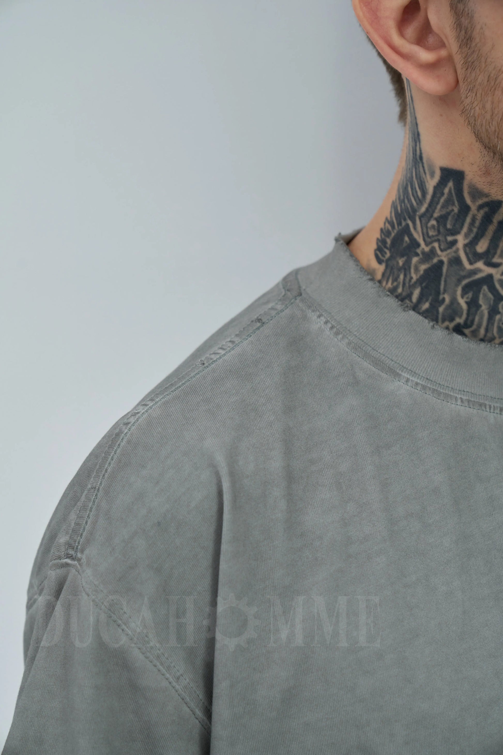 t-shirt cotone pesante effetto lavato grigio chiaro oversize duca homme uomo 1