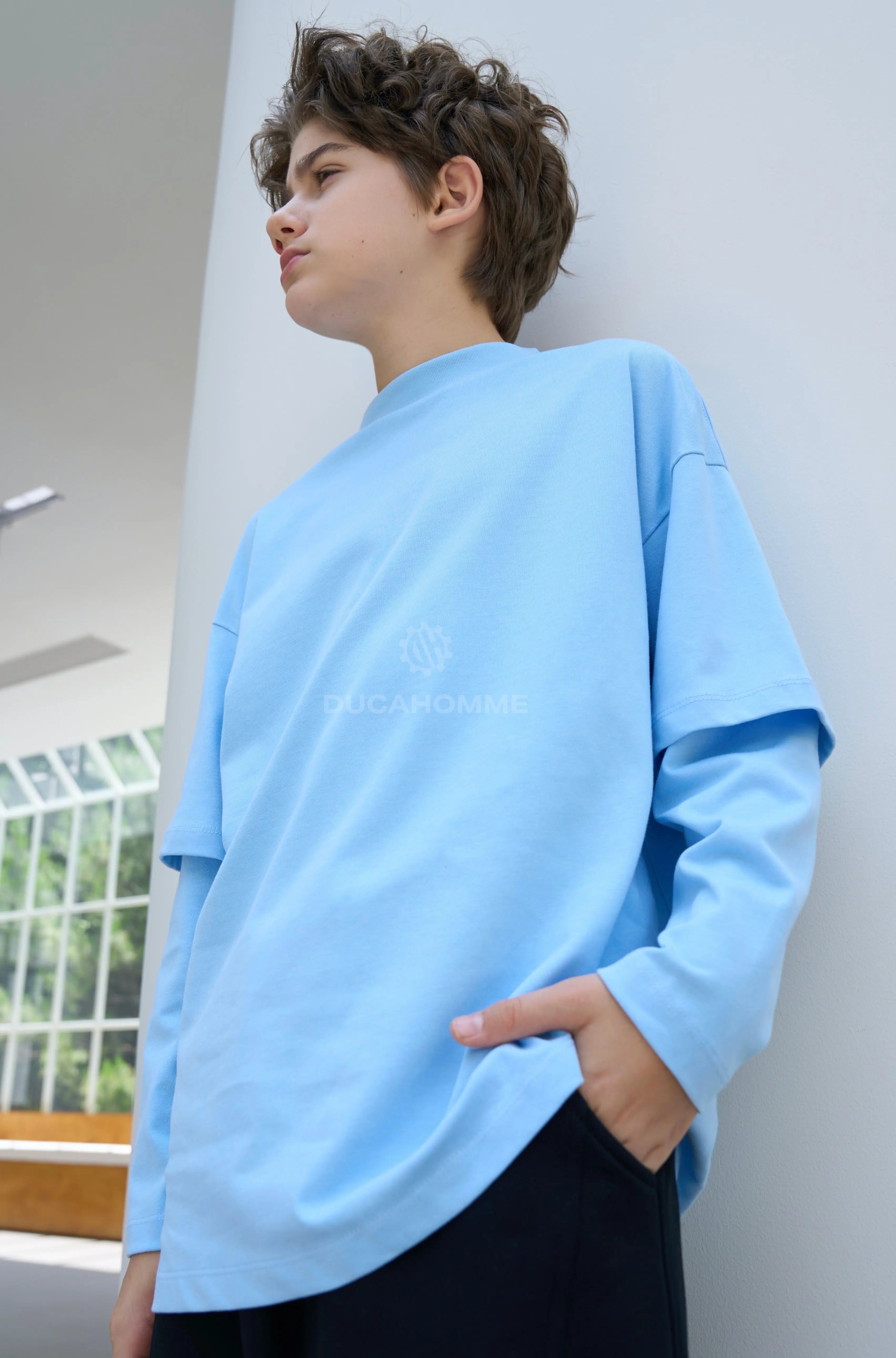 T shirt Bambino Duca Homme Doppia Manica Celeste Duca Homme