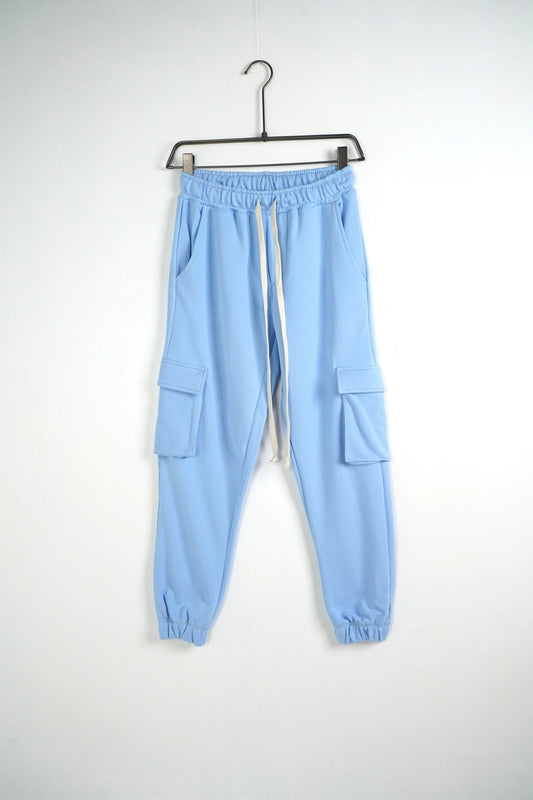 pantalone celeste cargo tasche laterali lacci duca homme uomo
