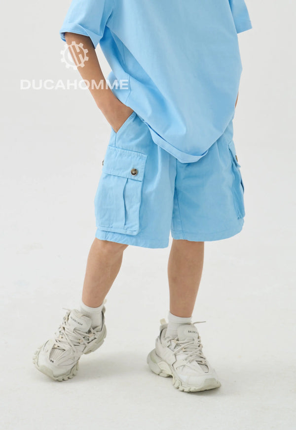 Pantaloncini Cargo Celesti Duca Homme Bambino | Modello Oversize