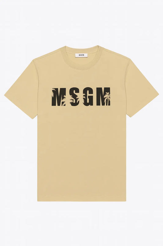 T Shirt Msgm | Modello Unisex | Logo Palm | Beige | Outlet MSGM