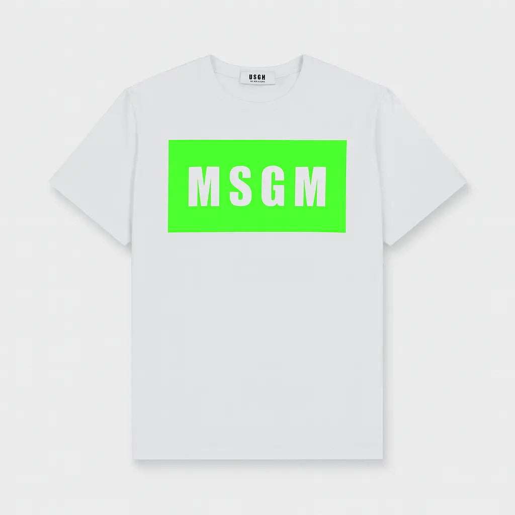 T Shirt Msgm | Modello Unisex | Logo Fluo | Bianco MSGM
