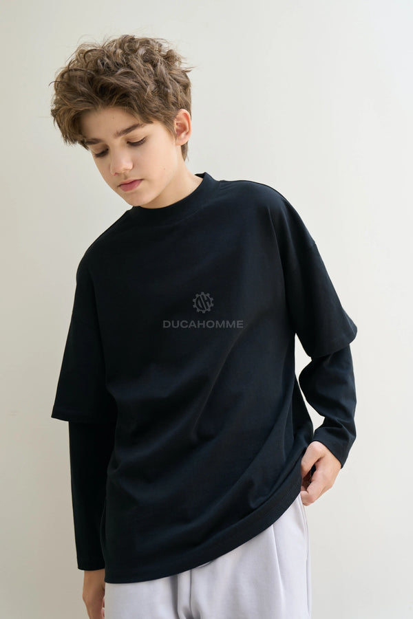 T shirt Bambino Duca Homme Doppia Manica Nero
