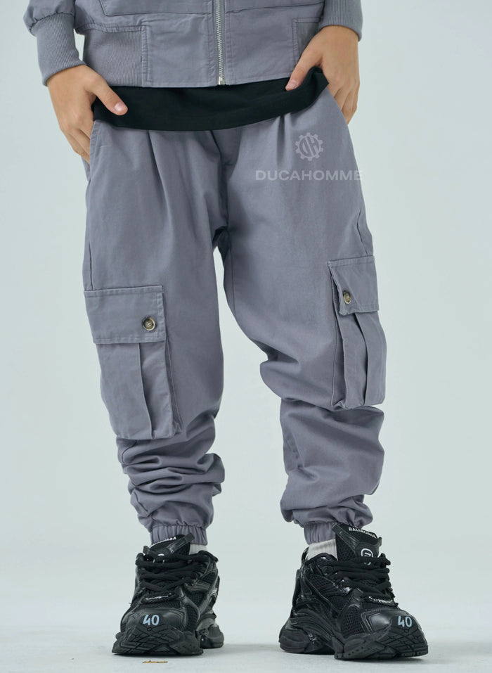 Pantalone Cargo Duca Homme Bambino | Tasche Laterali |Grigio Duca Homme