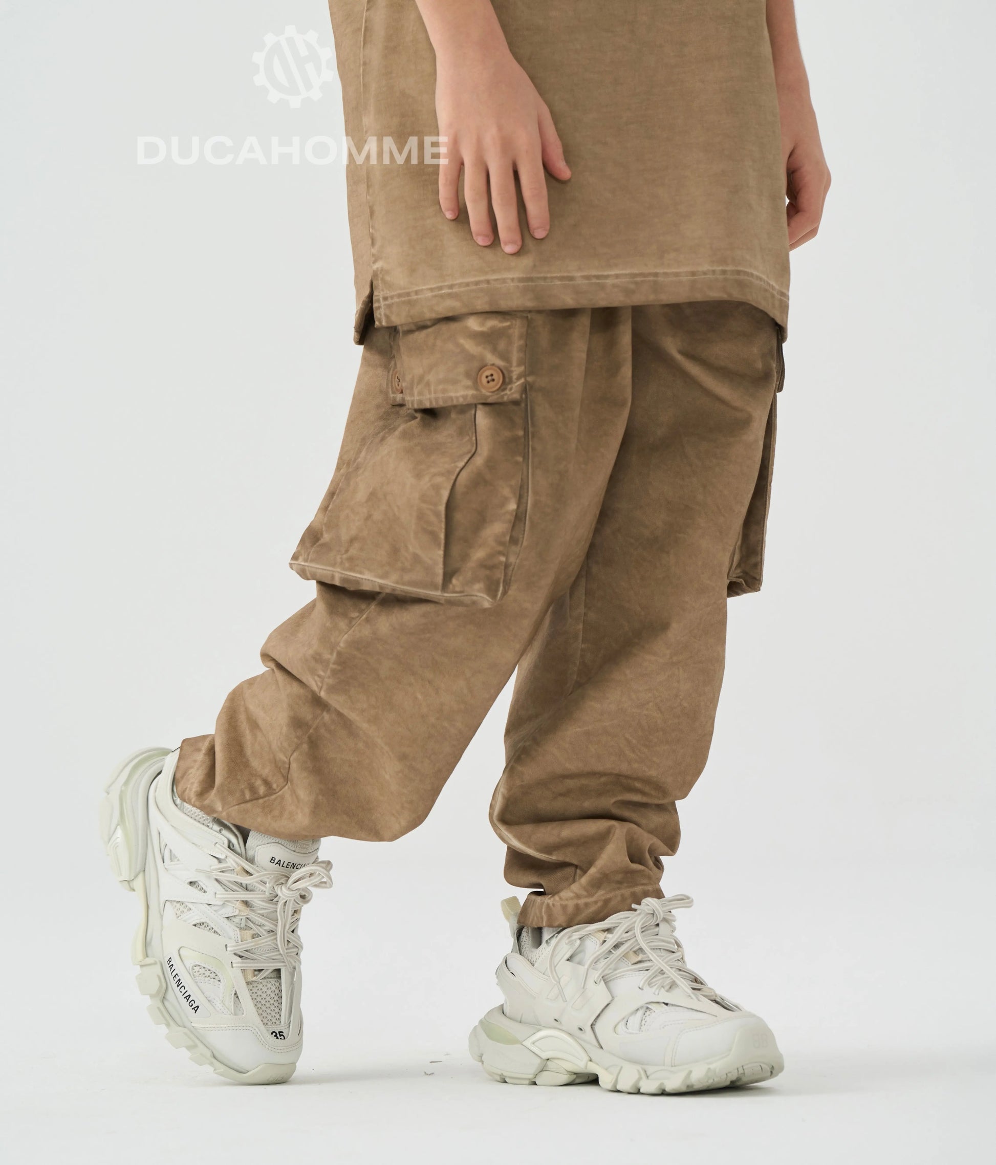 pantalone tasche lacci cargo beige marrone bambino duca homme 1