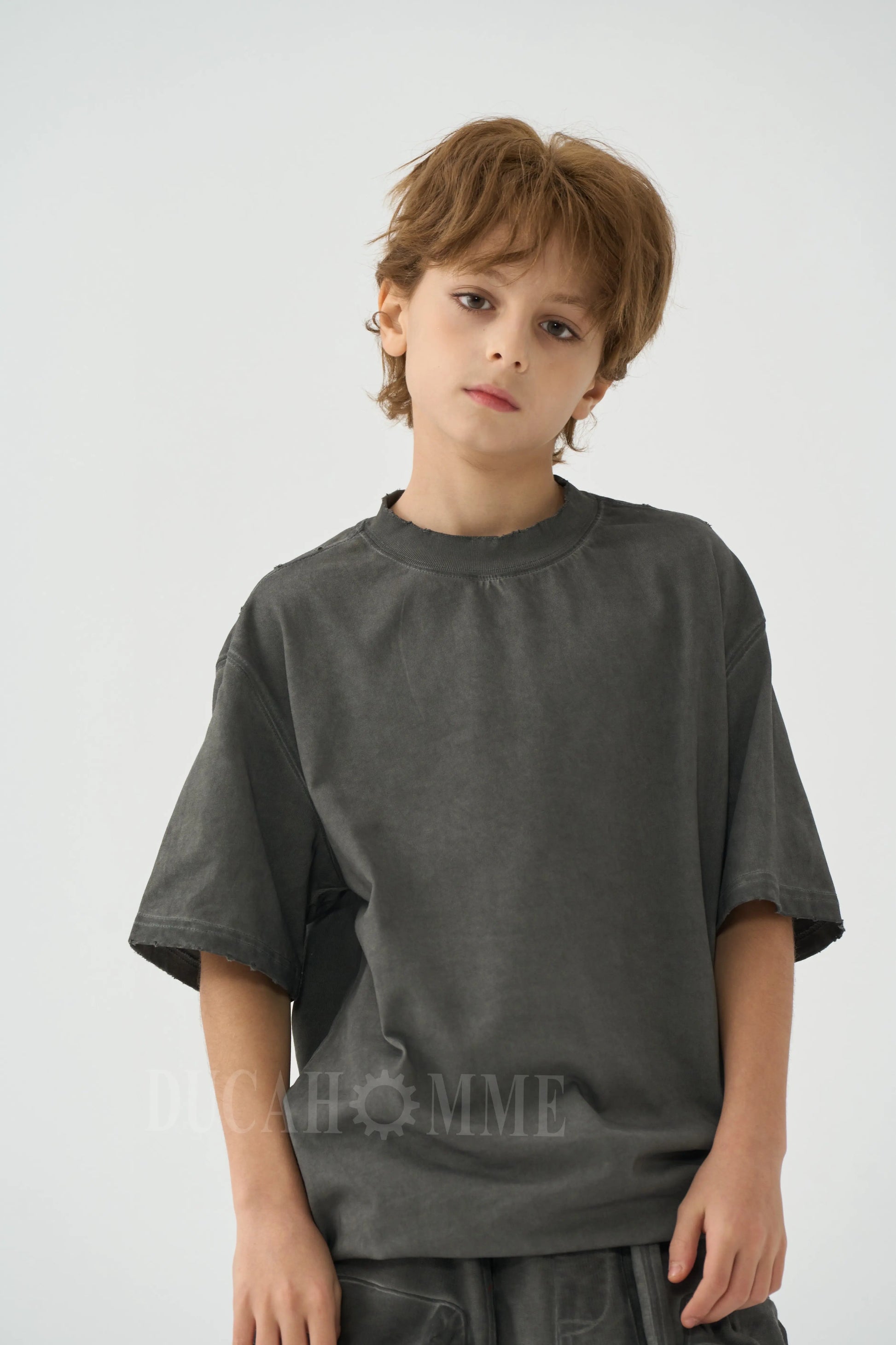 t-shirt cotone effetto lavato grigio oversize duca homme junior da 8 a 16 anni