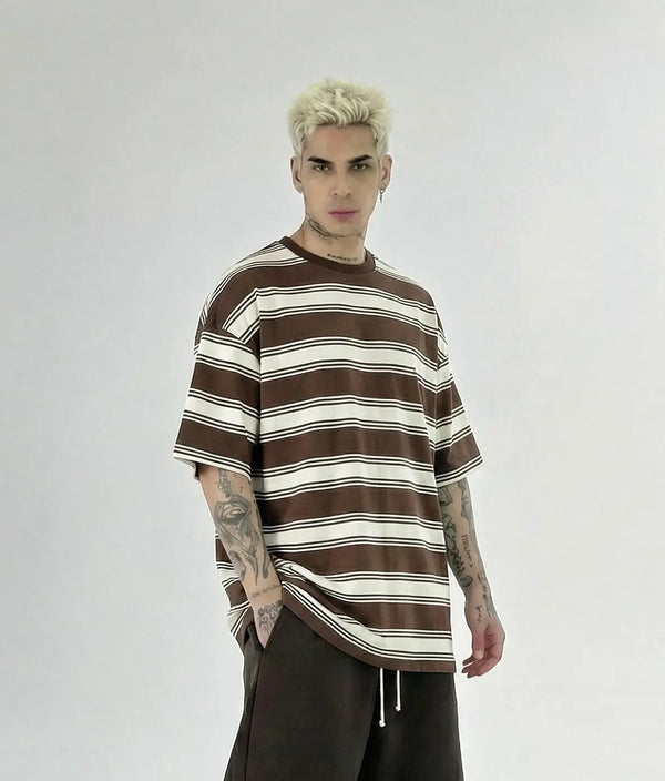 T Shirt a righe Duca Homme Uomo Marrone | Modello Oversize