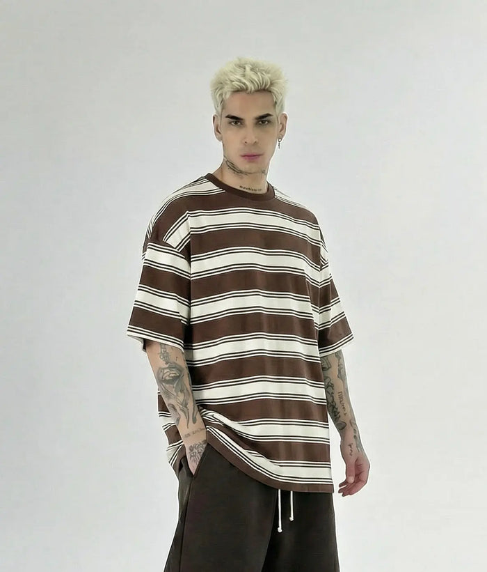 T Shirt Over Righe Duca Homme Crema/ Marrone Duca Homme