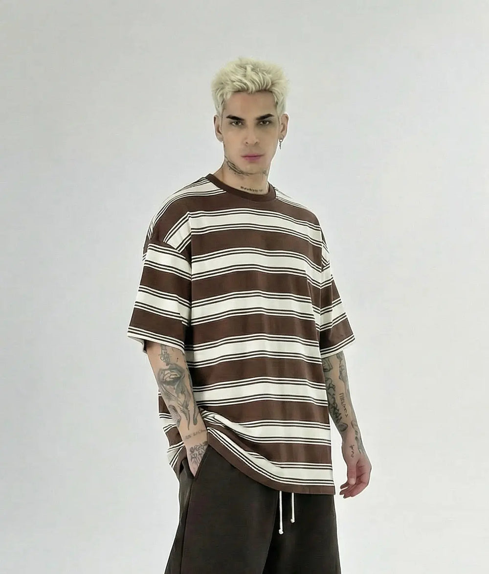 T Shirt Over Righe Duca Homme Crema/ Marrone Duca Homme