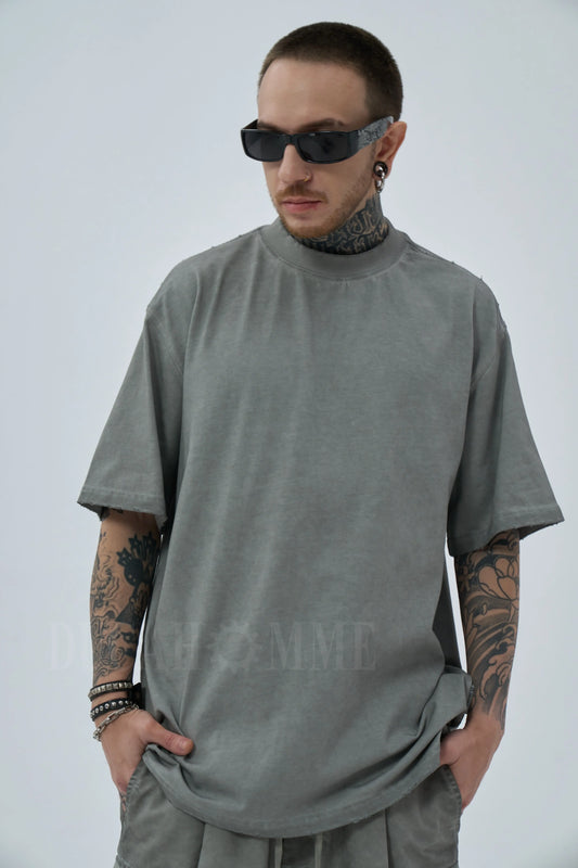 t-shirt cotone pesante effetto lavato grigio chiaro oversize duca homme uomo