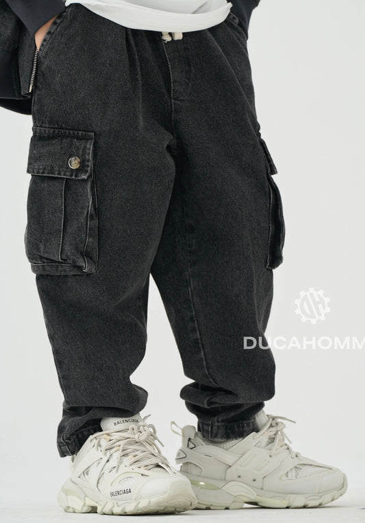 Jeans Duca Homme Bambino Cargo | Oversize | Tasche Laterali | Grigio Scuro Duca Homme