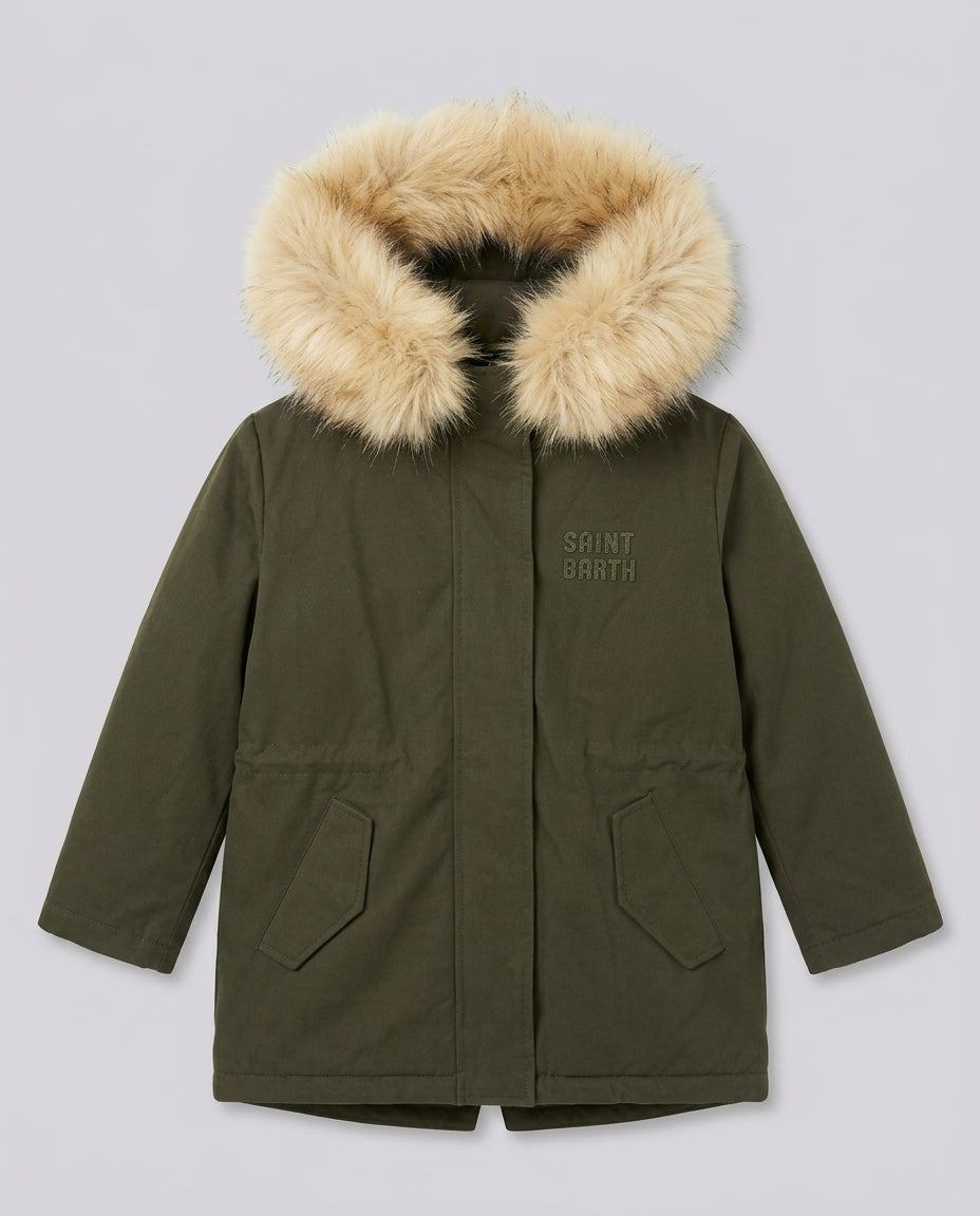 Parka Saint Barth Kids Verde Militare con Pelliccia – fronte