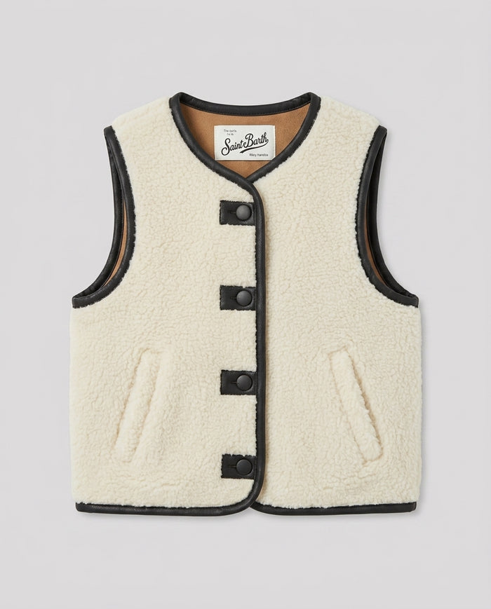 Gilet Teddy Saint Barth Kids Bianco Panna – fronte
