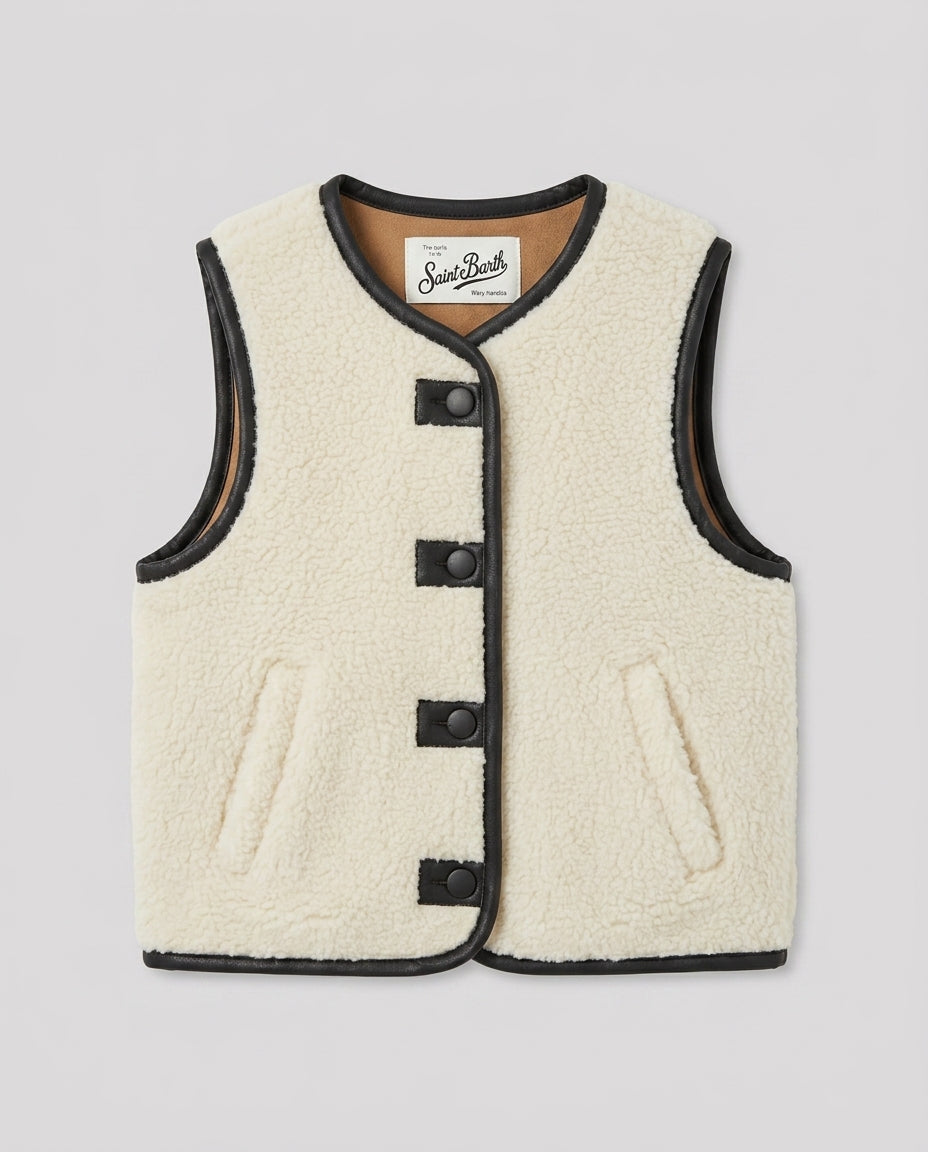 Gilet Teddy Saint Barth Kids Bianco Panna – fronte