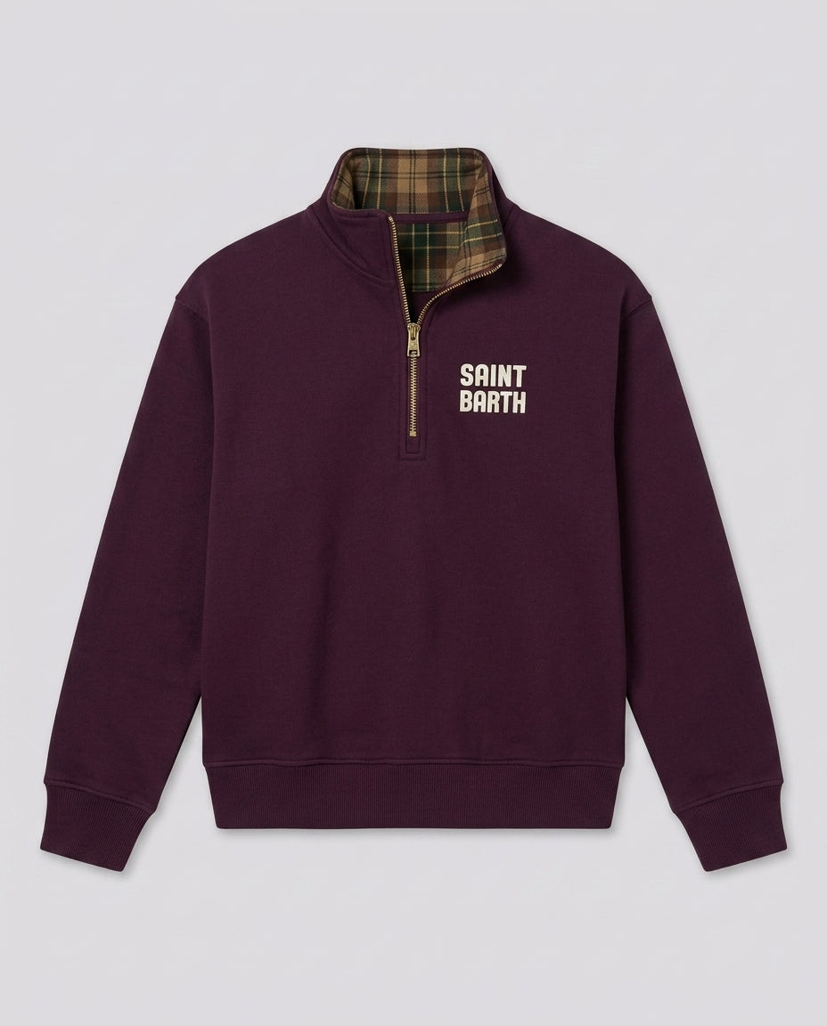 Felpa Mezza Zip Saint Barth Kids Collo Tartan – fronte