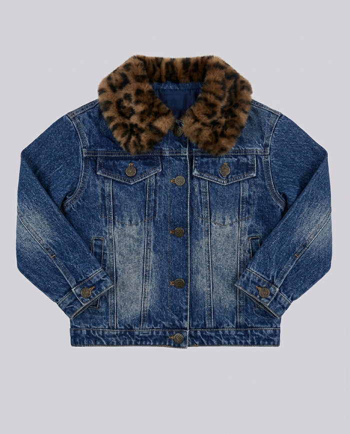 Overshirt Saint Barth Kids Denim Leopardato Pelliccia – fronte