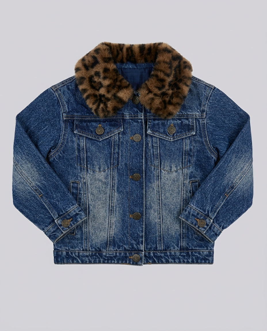 Overshirt Saint Barth Kids Denim Leopardato Pelliccia – fronte