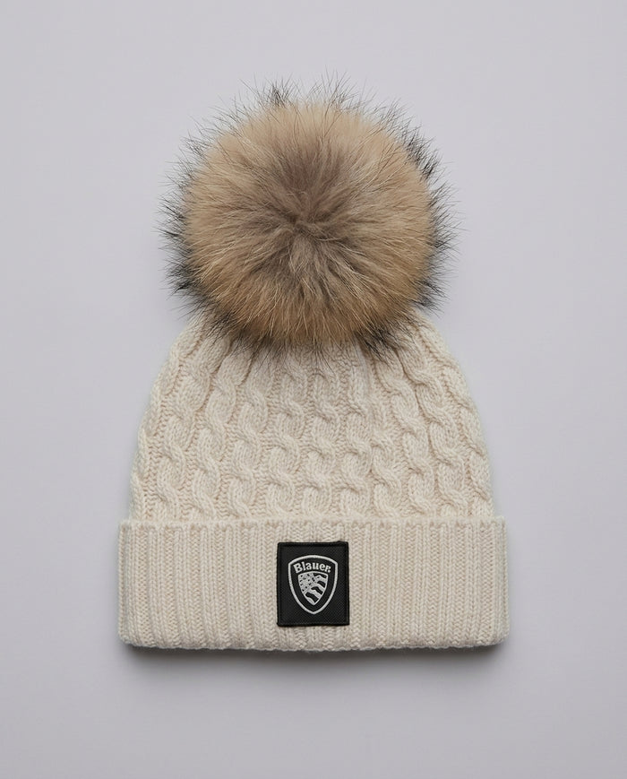 Beanie Blauer Kids Panna con Pompon da bambina – fronte