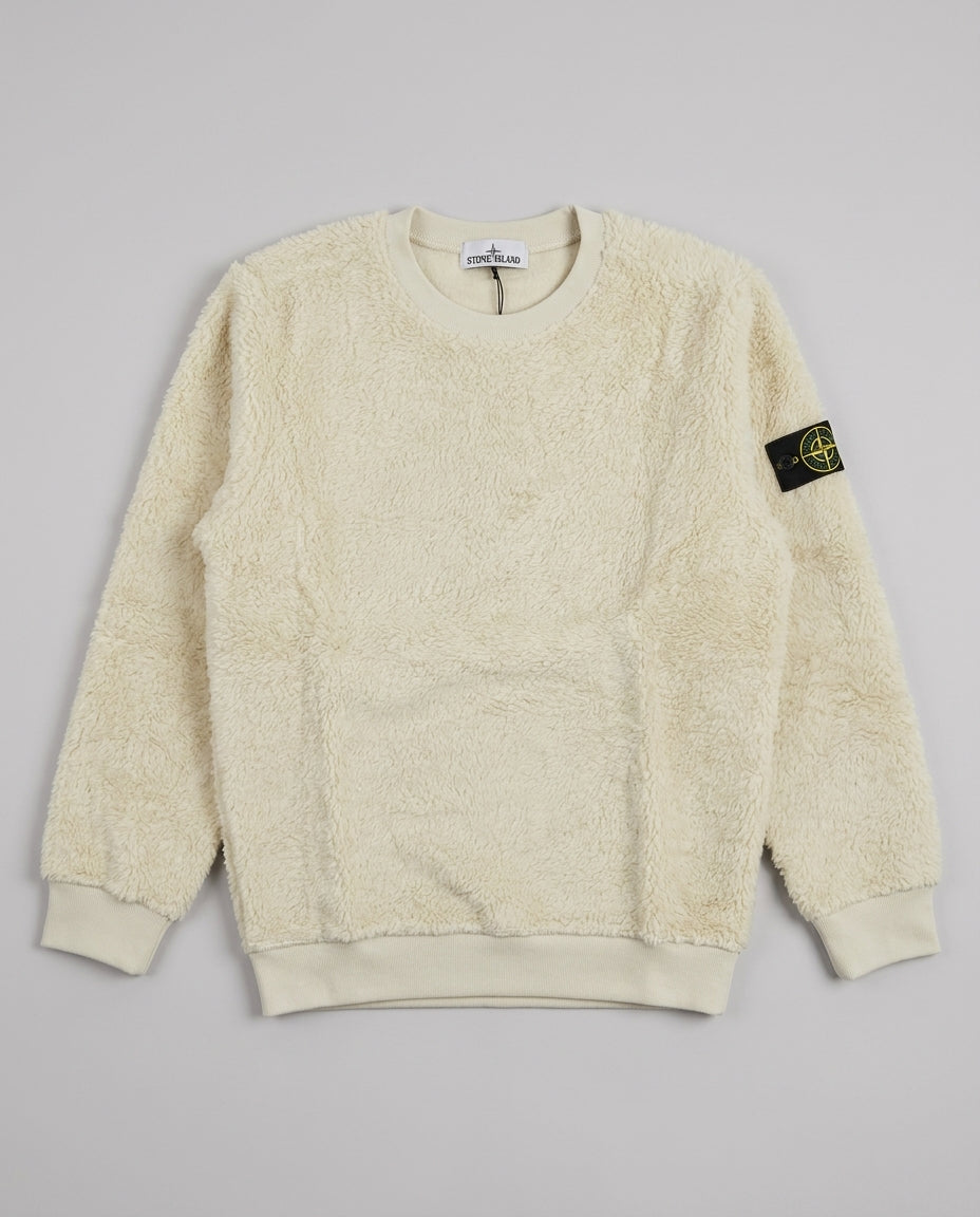 Felpa Stone Island Kids in tessuto teddy panna da bambino – fronte
