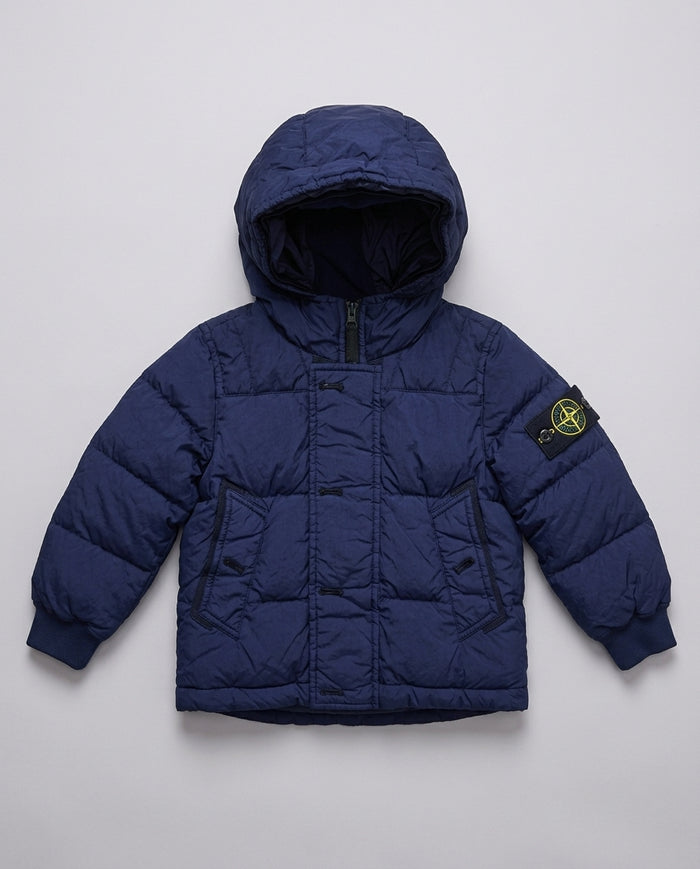 Piumino Stone Island Kids blu garment dyed da bimbo 2 anni – fronte