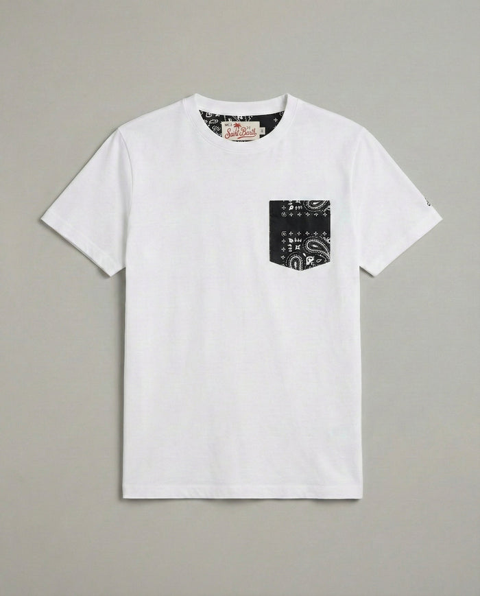 T Shirt Uomo Bianca Con Taschino Nero Bandana | MC2 Saint Barth Mc2 Saint Barth