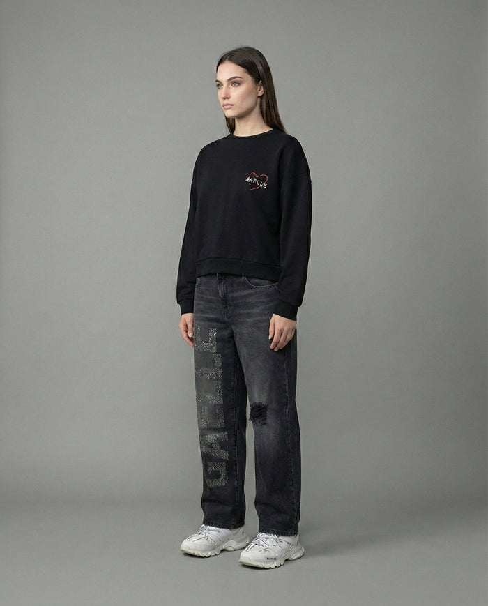 Felpa Nera Donna Oversize con Stampa | Gaelle Paris Gaelle Paris
