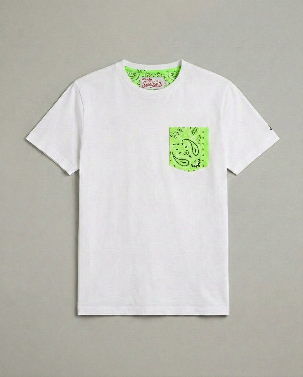 T Shirt Uomo Bianca Con Taschino Verde Bandana | MC2 Saint Barth Mc2 Saint Barth