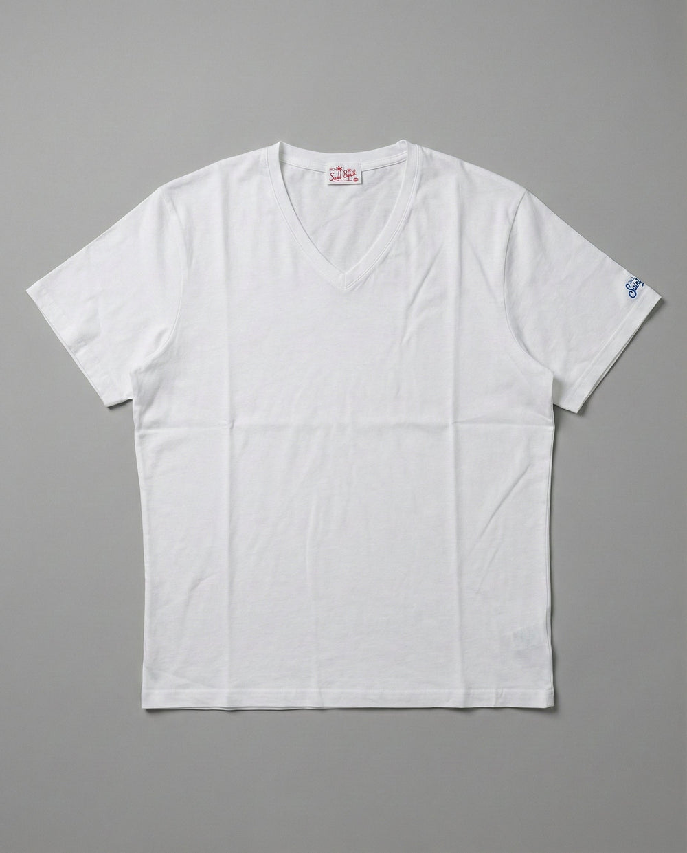 T Shirt Uomo Bianca con Ricamo Collo a V | Mc2 Saint Barth Mc2 Saint Barth