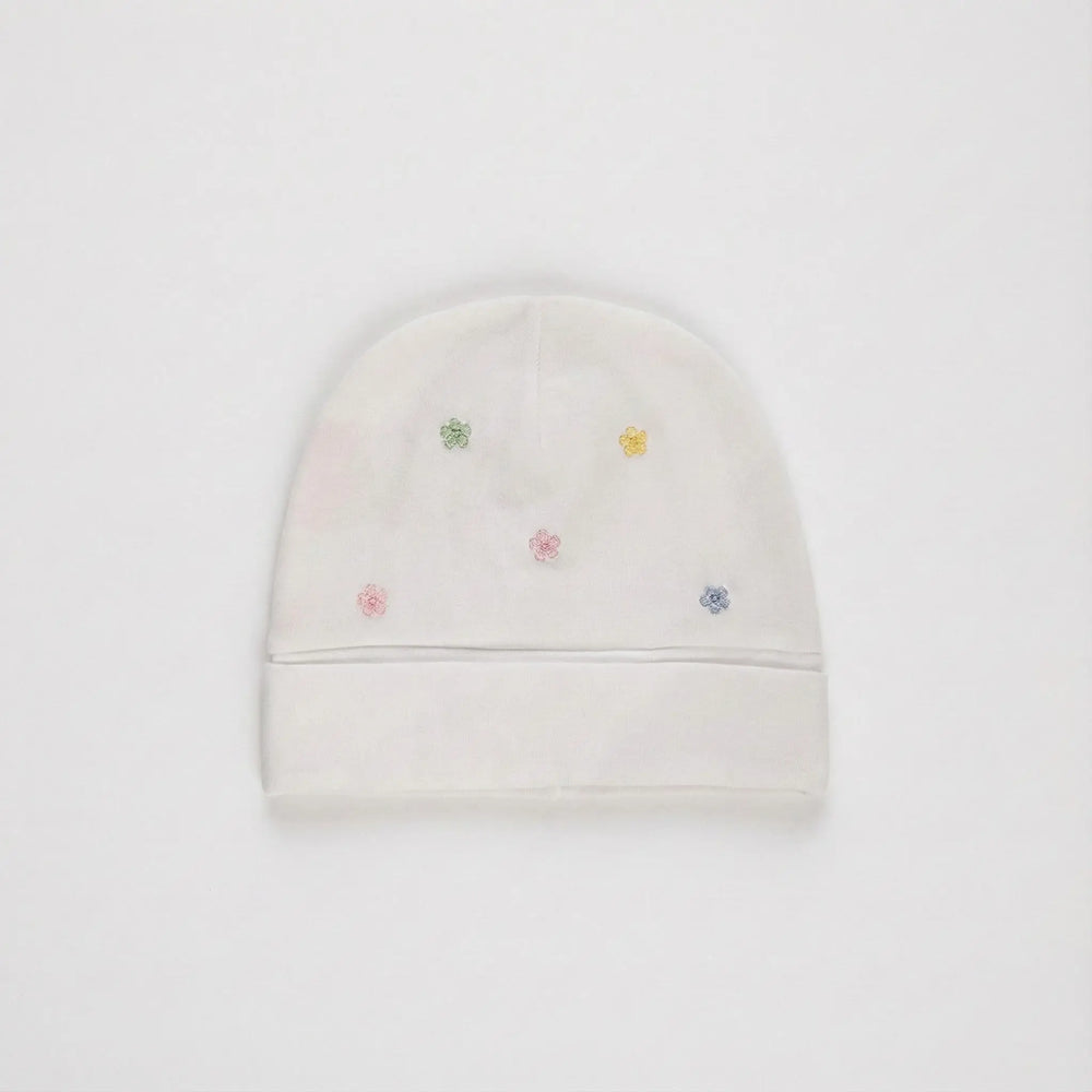 CAPPELLINO IN JERSEY BIELASTICO CON RICAMO COLORATO DA NEONATA LALALU' Lalalu