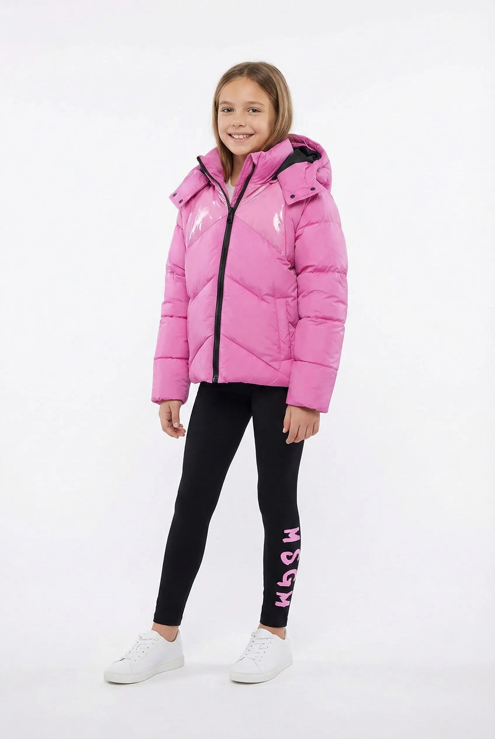 Piumino Msgm Donna | Giubbotto in Nylon | Logo Cappuccio | Rosa | Outlet MSGM