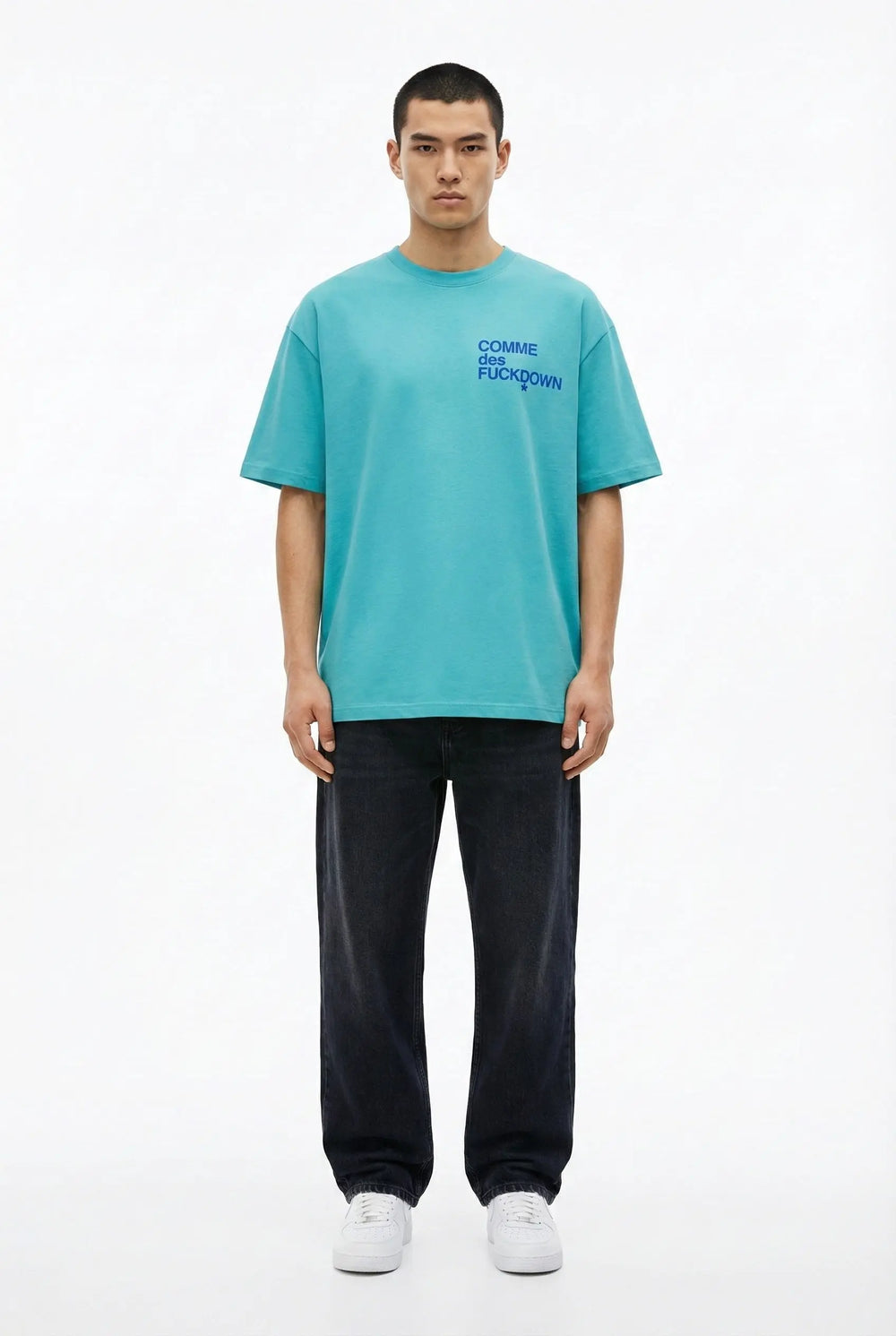 Comme Des Fuckdown | Maglietta con Logo | Colore Celeste | Outlet Comme Des Fuckdown