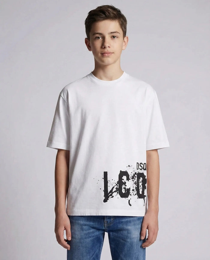 T Shirt Dsquared2 Icon | Logo Laterale Nero | Bianco Dsquared2