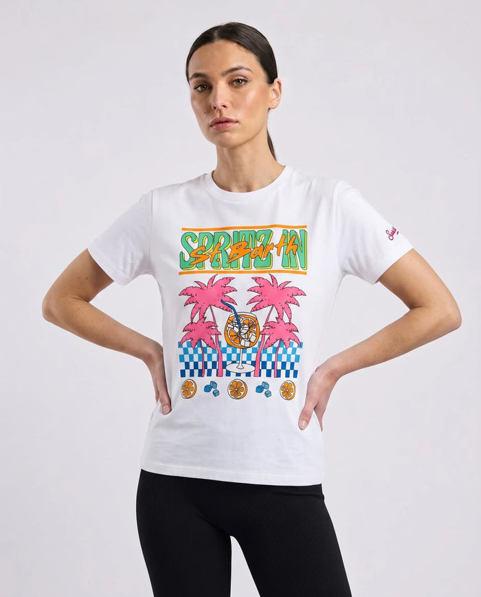 t shirt saint barth donna bianca con stampa anni 90 spritz a prezzo outlet