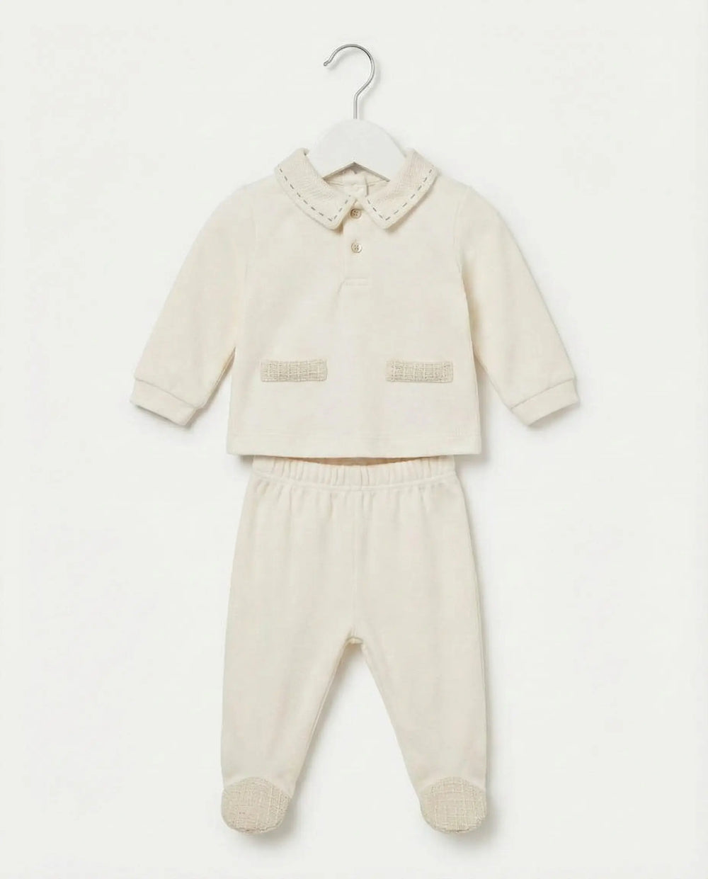 COMPLETINO IN JERSEY BIELASTICO CON DUE PEZZI MAGLIETTA E GHETTINE DA NEONATO LALALU' Lalalu