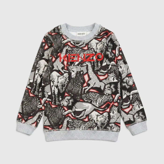 Felpa Kenzo Bambino | Logo All Over | Grigio | Outlet Kenzo