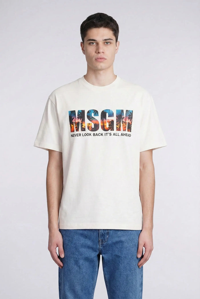 T Shirt Msgm | Modello Unisex | Logo Frontale | Bianco | Outlet MSGM