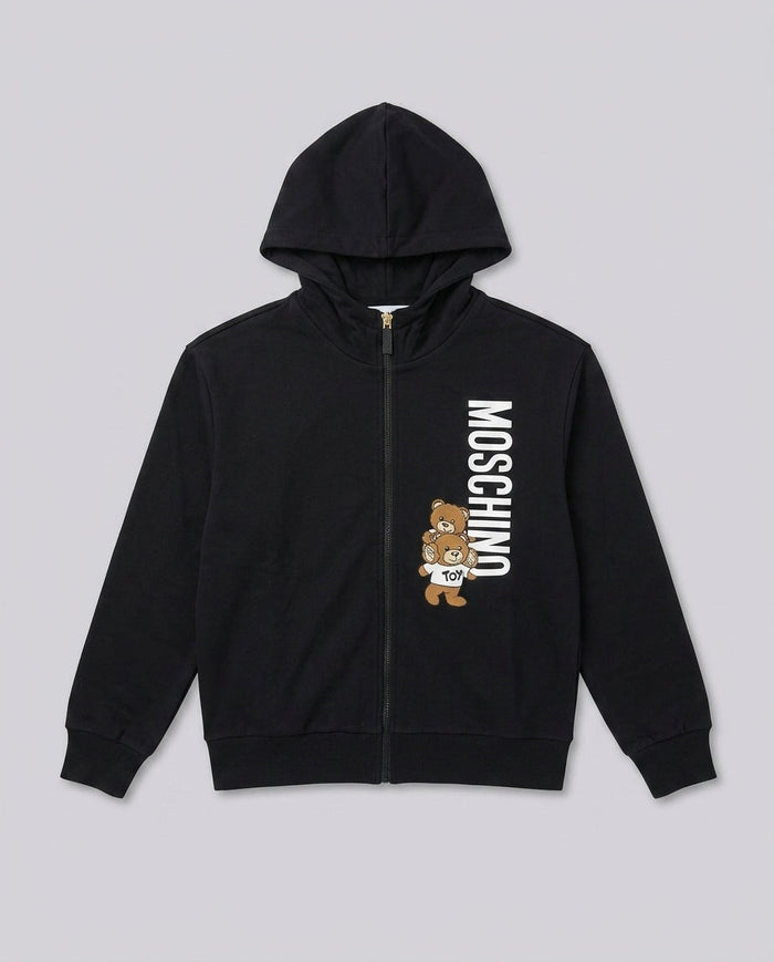 Felpa Moschino Kids Nera con Zip e Teddy Bear | Bambino 8-14 Anni – fronte