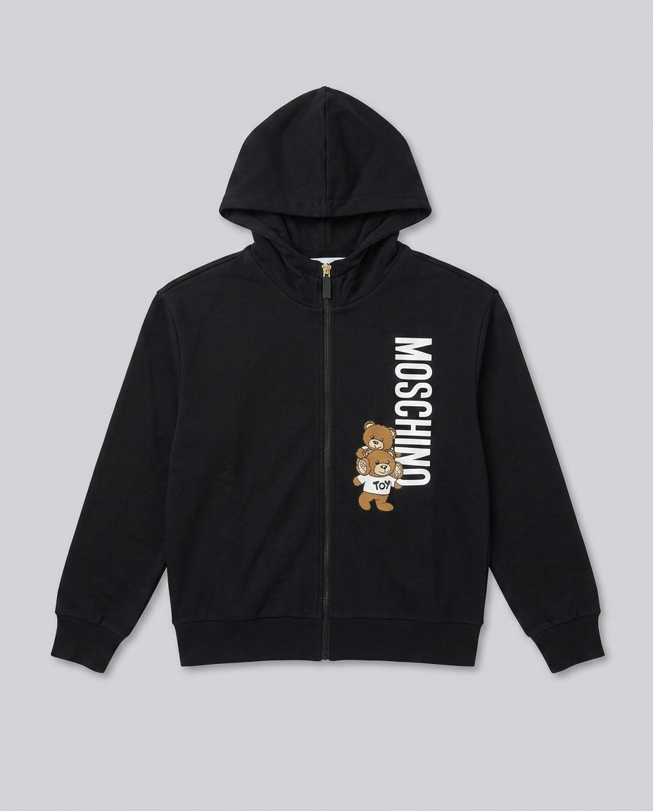 Felpa Moschino Kids Nera con Zip e Teddy Bear | Bambino 8-14 Anni – fronte