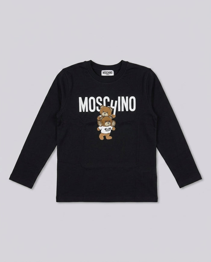 T-shirt Moschino Kids Nera Manica Lunga con Teddy | Bambino 8-14 Anni – fronte