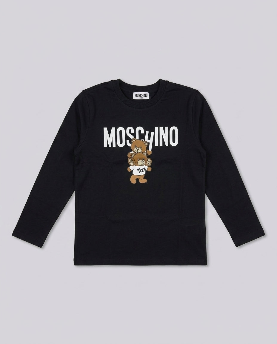T-shirt Moschino Kids Nera Manica Lunga con Teddy | Bambino 8-14 Anni – fronte