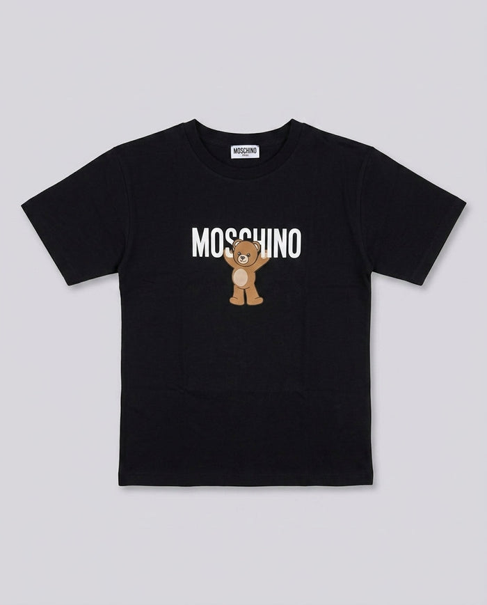 T-shirt Moschino Kids Nera con Maxi Logo Teddy | Bambino 8-14 Anni – fronte