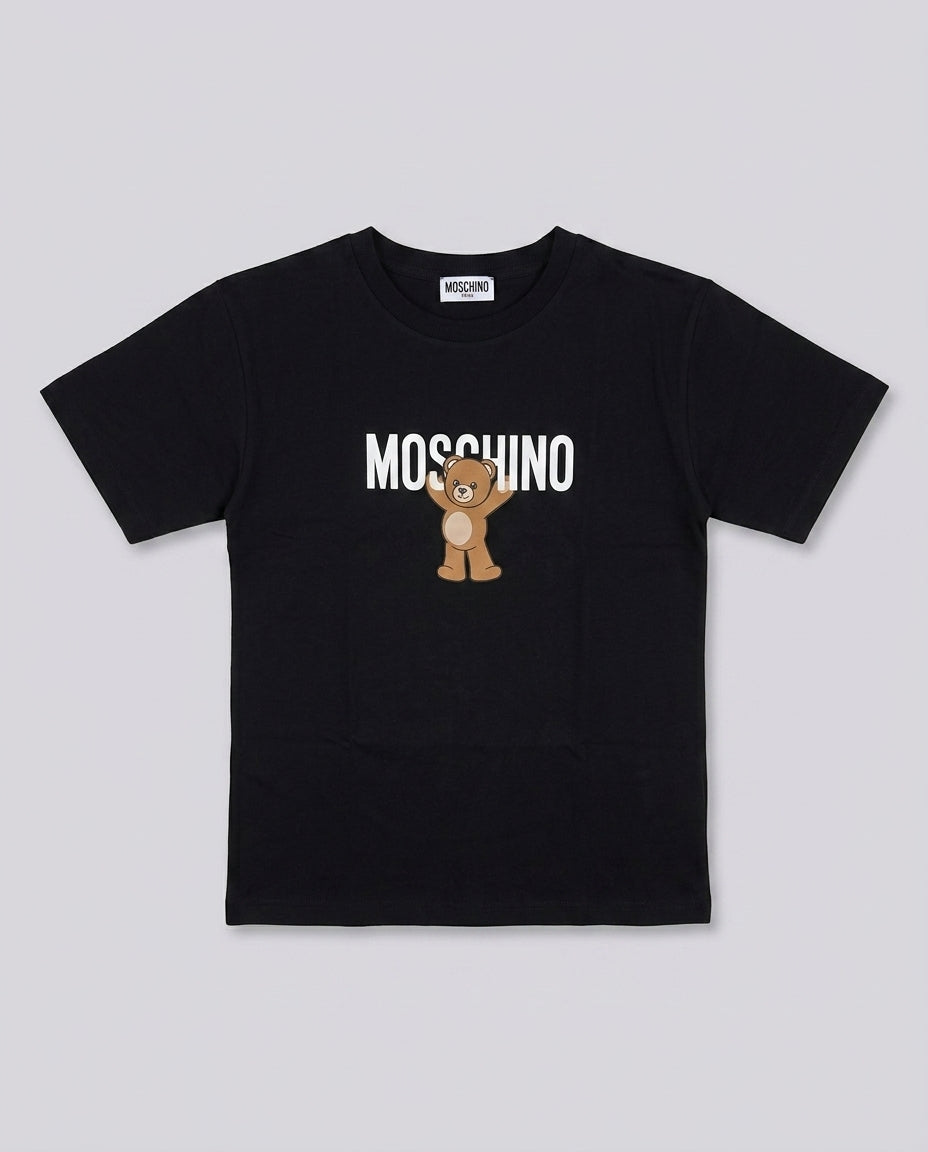 T-shirt Moschino Kids Nera con Maxi Logo Teddy | Bambino 8-14 Anni – fronte