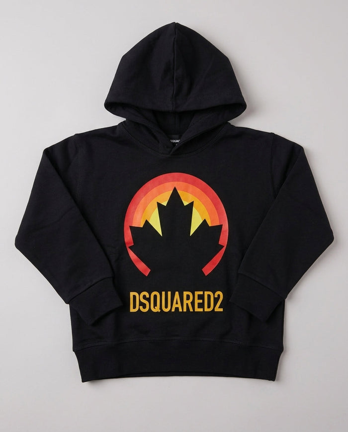 Dsquared2 Junior Felpa Hoodie Foglia Arcobaleno Nera