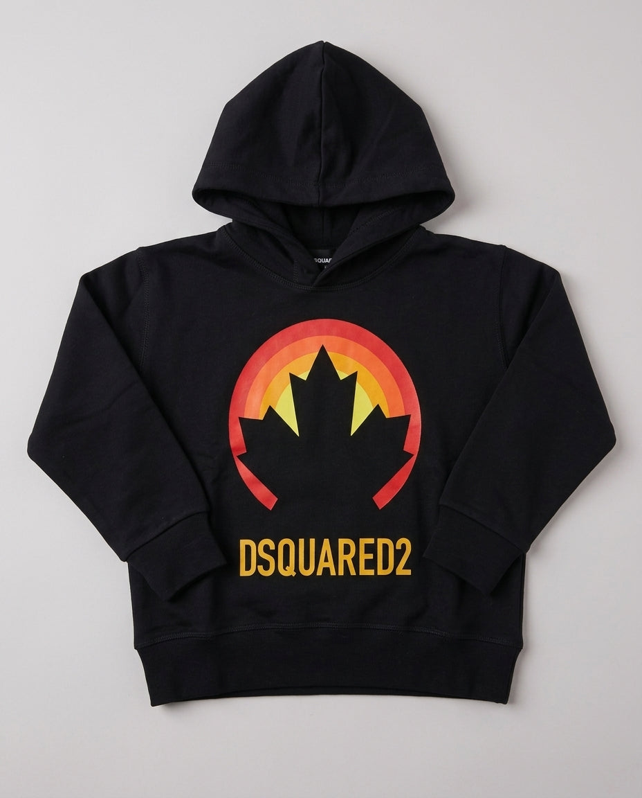 Dsquared2 Junior Felpa Hoodie Foglia Arcobaleno Nera