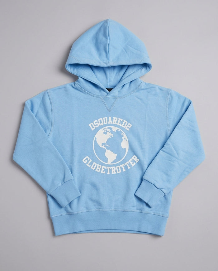 Dsquared2 Junior Felpa Hoodie Globetrotter Azzurra