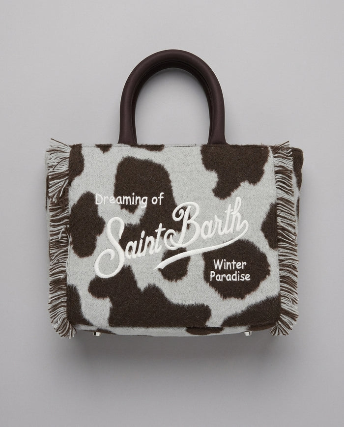 Borsa Vanity Mini Saint Barth Kids in feltro effetto mucca – fronte