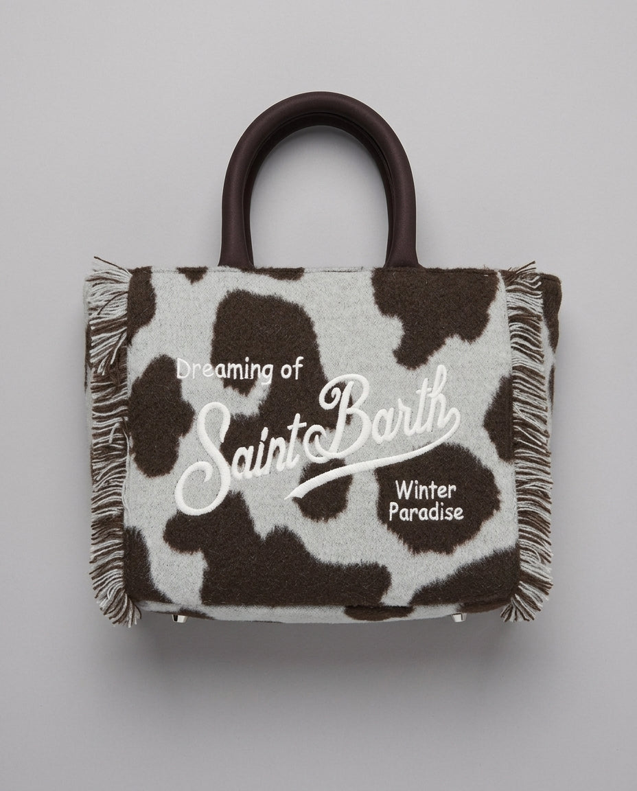 Borsa Vanity Mini Saint Barth Kids in feltro effetto mucca – fronte